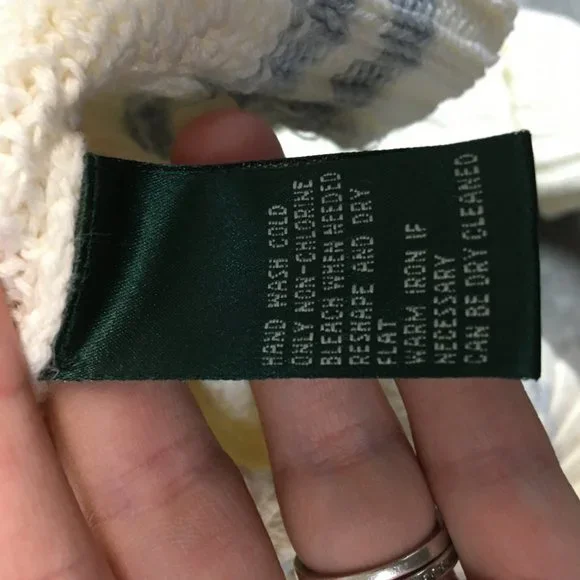 Lauren Ralph Lauren Sweater S M Preppy Cable Knit Blue Ivory V Neck Cuffed Braid - Picture 8 of 11